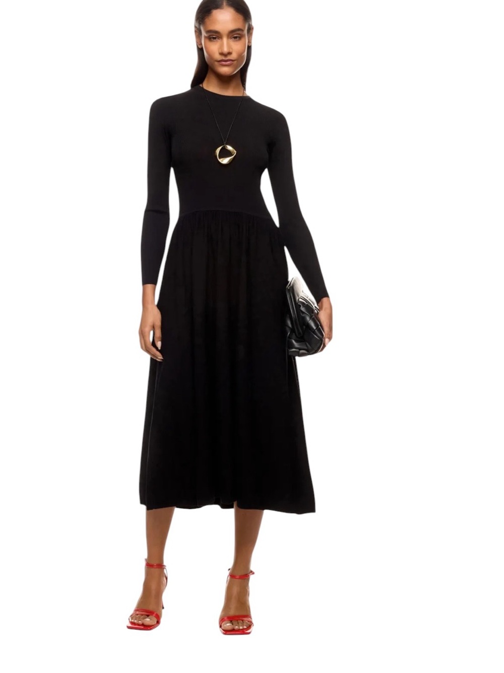 Thakoon- Drop Waist Midi Classic Black Long-Sleeve Size Medium